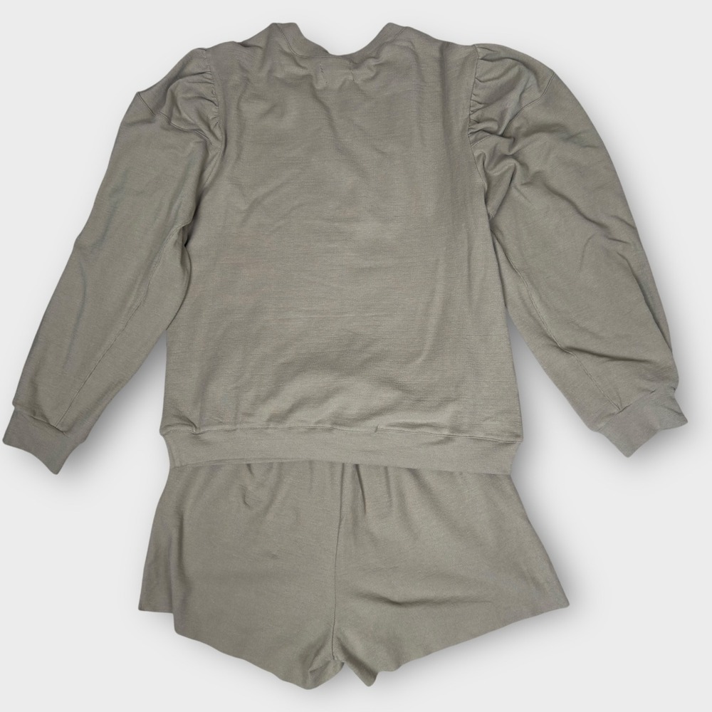 By The River Sweatshirt and Shorts Set Womens S Taupe NEW Puff Sleeve Lounge Set - Picture 4 of 9